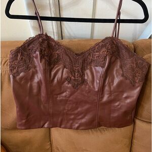 Express Body Contour Faux Leather Lace Cropped Cami- Size L